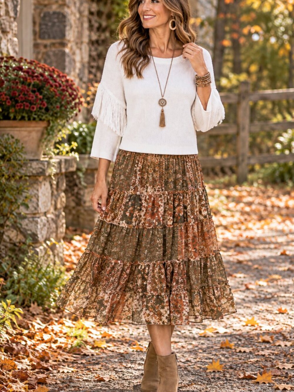 INC International Concepts Sweater w/Fringe Bohemian White NWT L